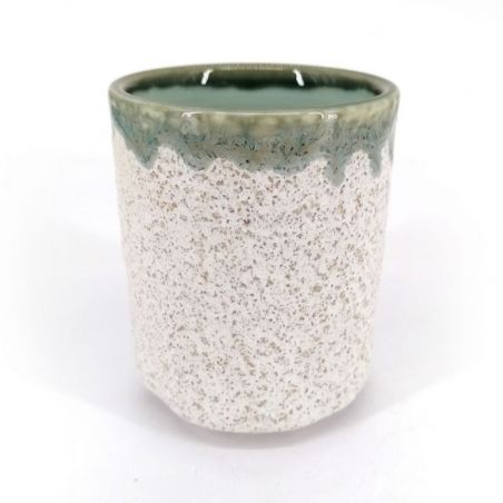 Japanese ceramic tea cup, beige, green infused paint - FUKISOKU