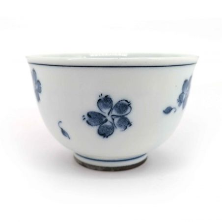 Taza de té de cerámica japonesa, blanca con flores azules - HANA