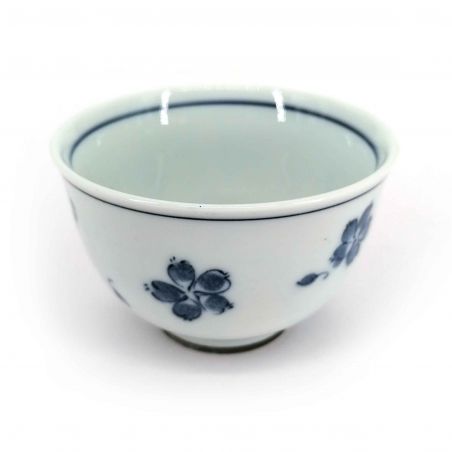 Tazza da tè in ceramica giapponese, bianca con fiori blu - HANA