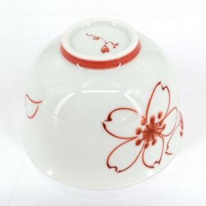 Japanese ceramic tea cup, white with red flowers - SAKURA