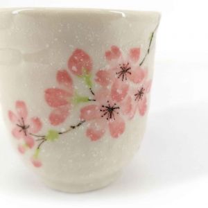 Tazza da tè in ceramica giapponese, bianco e fiori di ciliegio - SAKURA USAGI