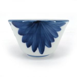 Japanese ceramic tea cup, white and blue petals - AOI HANABIRA
