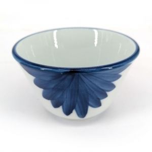 Japanese ceramic tea cup, white and blue petals - AOI HANABIRA