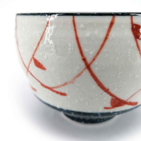 Japanese ceramic tea cup, white and red, bird silhouettes - TORI
