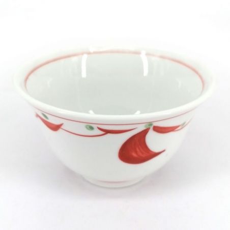 Tasse à thé japonaise en céramique, blanc, rouge et points verts - POINTU