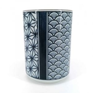 Japanese ceramic tea cup, blue and white - SEIGAIHA ASANOHA
