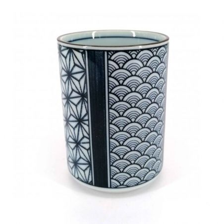Japanese ceramic tea cup, blue and white - SEIGAIHA ASANOHA