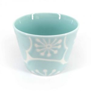 Japanische Keramik-Teetasse, blau und weiß - UME