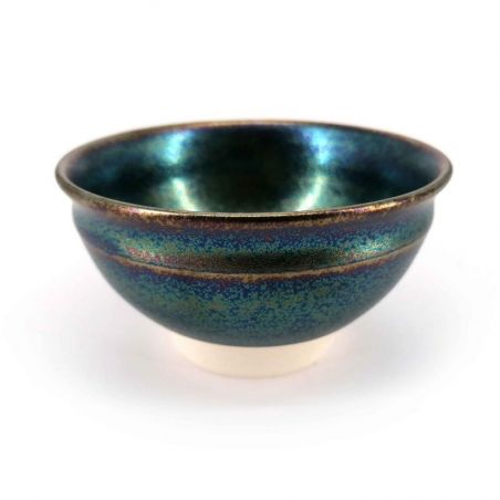 Taza de té de cerámica japonesa, tonos de petróleo esmaltados metalizados - METARIKKU