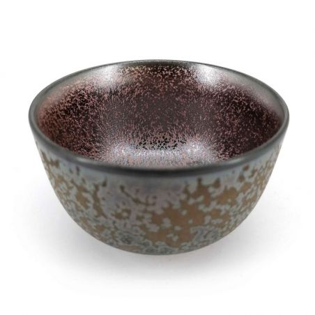 Japanese ceramic tea cup, metallic enamel with pink reflections - METARIKKU