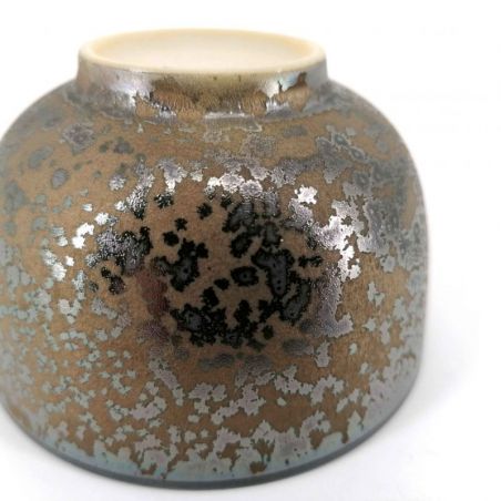 Taza de té de cerámica japonesa, esmalte metálico con reflejos rosas - METARIKKU