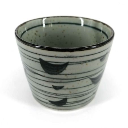 Taza de té de cerámica japonesa, gris y azul, siluetas de pájaros - TORI