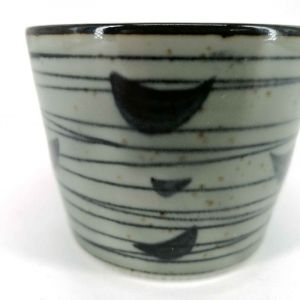 Tazza da tè in ceramica giapponese, grigio e blu, sagome di uccelli - TORI