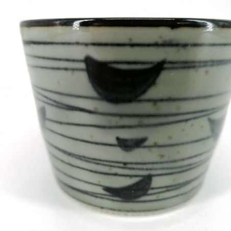 Japanese ceramic tea cup, gray and blue, bird silhouettes - TORI