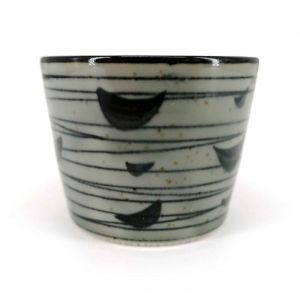 Taza de té de cerámica japonesa, gris y azul, siluetas de pájaros - TORI