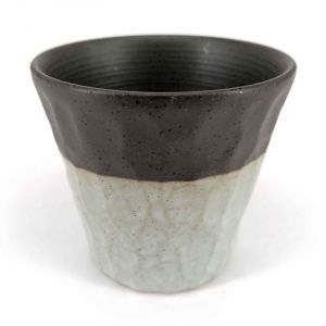 Taza de té de cerámica japonesa, marrón y gris, borde crudo - FUKISOKU