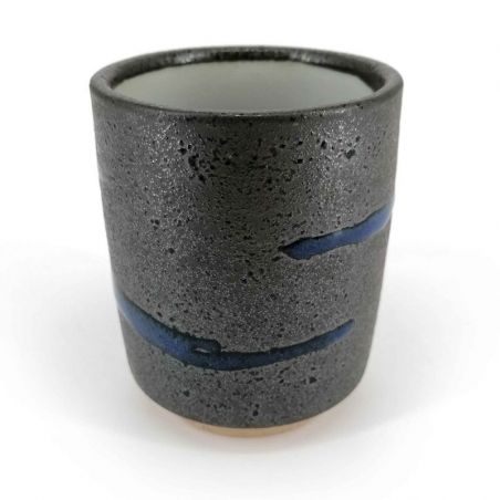 Japanese ceramic tea cup, brown and blue line - RAIN