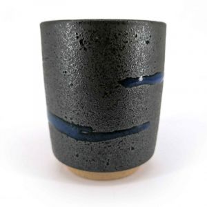 Taza de té de cerámica japonesa, línea marrón y azul - RAIN