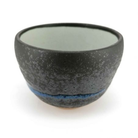 Japanische Keramik Teetasse, braune und blaue Linie - RAIN