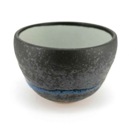 Tasse à thé japonaise en céramique, marron et ligne bleue - RAIN