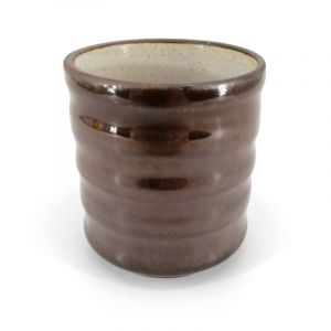 Japanese ceramic tea cup, brown with light silver reflections - KASSHOKU KAPPU