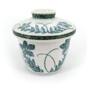 Japanese mug with lid chawan mushi, gray and blue flowers - AOI HANA