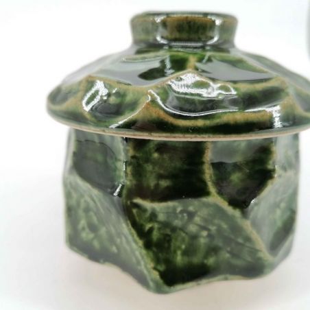 Japanese mug with lid chawan mushi, green, turtle shell - SHERU