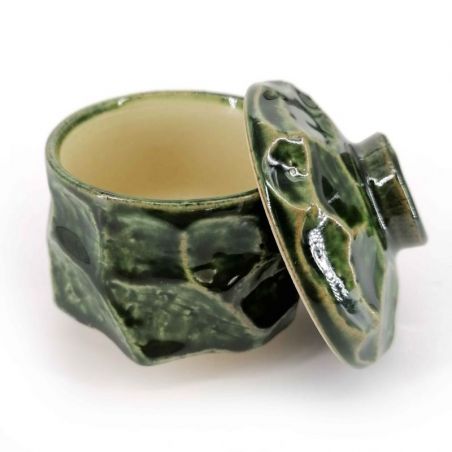 Japanese mug with lid chawan mushi, green, turtle shell - SHERU