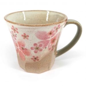 Japanischer Keramikbecher mit Griff, beige und pink - SAKURA