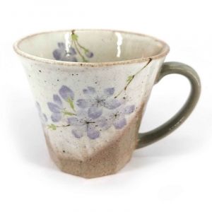 Japanese ceramic mug with handle, beige and purple - SAKURA