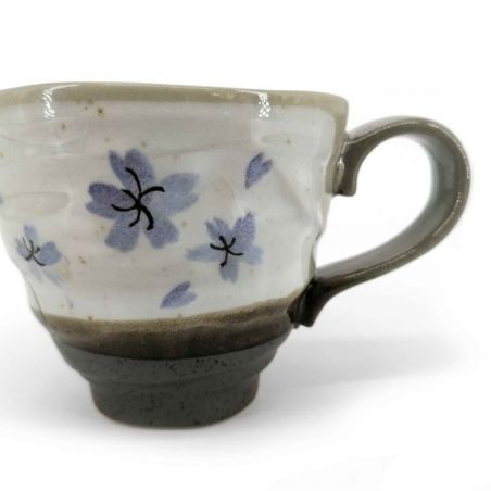 Mug japonais en céramique avec anse, gris et sakura violet - SAKURA