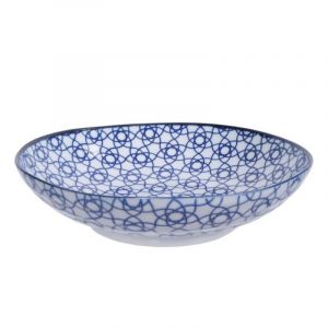 Japanese blue ceramic deep ramen plate - JIOMETORI