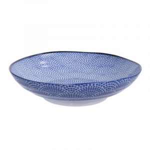 Japanese blue ceramic deep ramen plate - SEIGAIHA