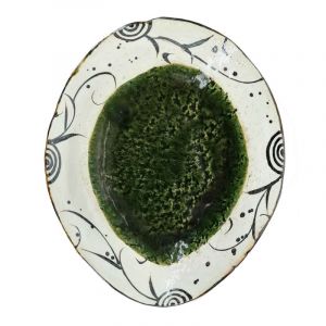 Plato de cerámica japonesa con bordes verde y blanco - MIDORI NO HAIKEI