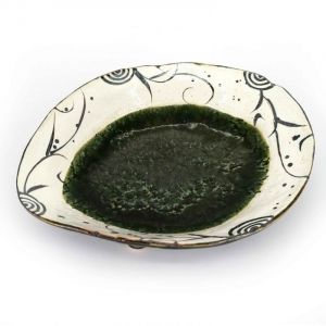 Assiette japonaise en céramique à rebords verte et blanche - MIDORI NO HAIKEI