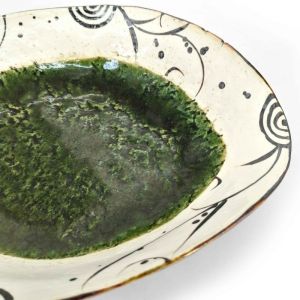 Japanese ceramic plate with green and white edges - MIDORI NO HAIKEI