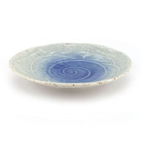 Piatto rotondo in ceramica, blu e bianco, motivo chiaro a forma di rosa - BARA
