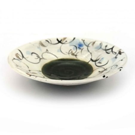 Piccolo piatto giapponese svasato in ceramica bianca con motivi circolari neri - SAKYURA