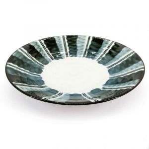 Piatto fondo rotondo in ceramica, bianco e blu-verde - GYO