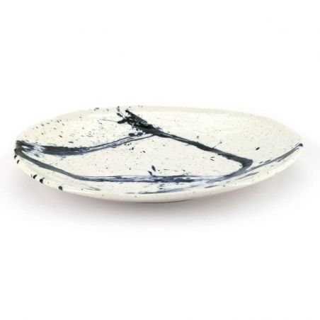 Assiette ronde en céramique, blanc et bleu - PEINTOCHIPPU