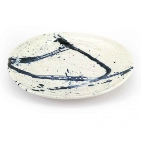 Piatto rotondo in ceramica, bianco e blu - PEINTOCHIPPU