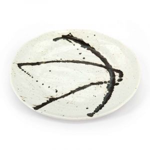 Piatto rotondo in ceramica, bianco e marrone - PEINTOCHIPPU