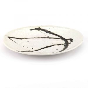 Piatto rotondo in ceramica, bianco e marrone - PEINTOCHIPPU