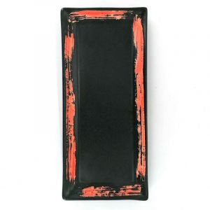 Japanese rectangular plate in black ceramic with red brush - MIGAKIMASU