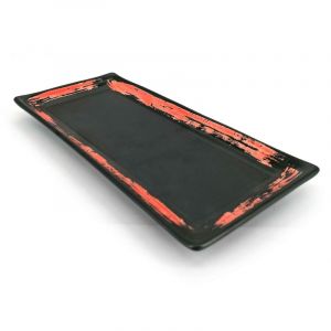 Plato japonés rectangular de cerámica negra con pincel rojo - MIGAKIMASU