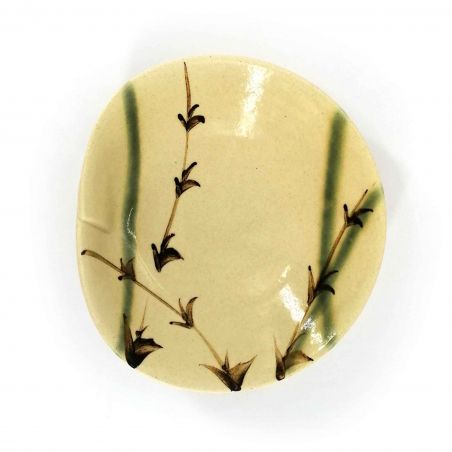 Piccolo contenitore in ceramica beige giapponese con motivi naturali - SHOKUBUTSU