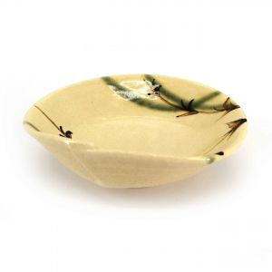 Piccolo contenitore in ceramica beige giapponese con motivi naturali - SHOKUBUTSU
