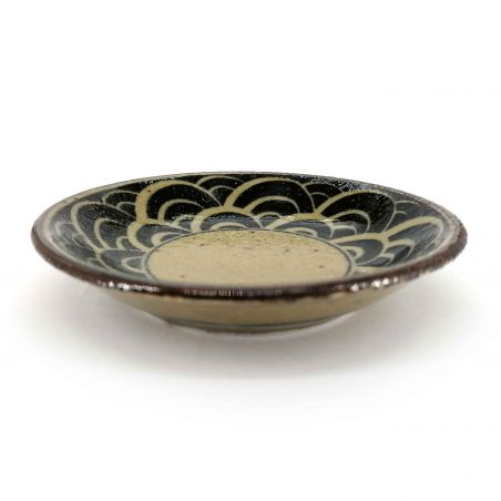 Plato japonés pequeño de cerámica negra y marrón - KUROI NAMI