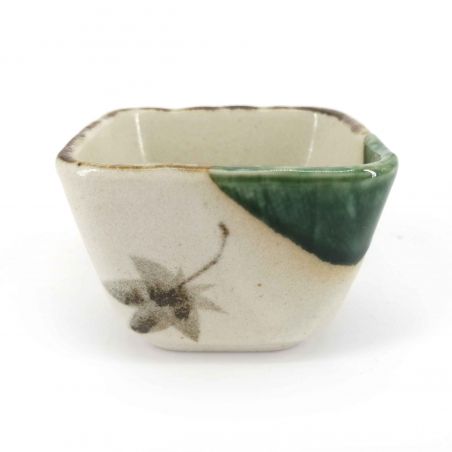 Small Japanese square container in beige and green ceramic - MOMIJI