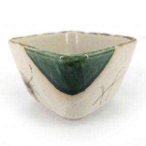 Small Japanese square container in beige and green ceramic - MOMIJI